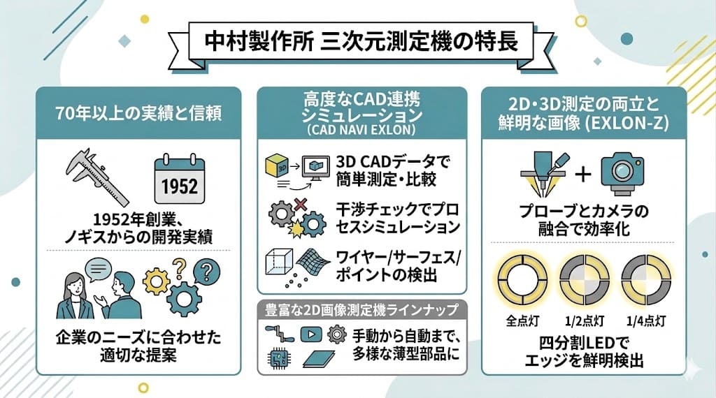 中村製作所が提供している三次元測定機の特徴